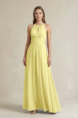 Halter A - Line Chiffon Ankle - Length Bridesmaid Dress in Buttercup - KISS BRIDAL Bridesmaid Dresses