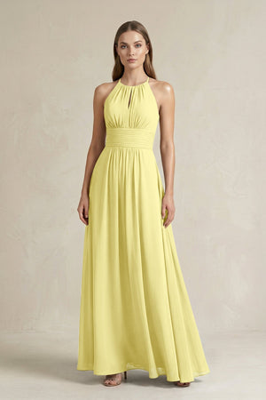 Halter A - Line Chiffon Ankle - Length Bridesmaid Dress in Buttercup - SHE IS ME Bridesmaid Dresses