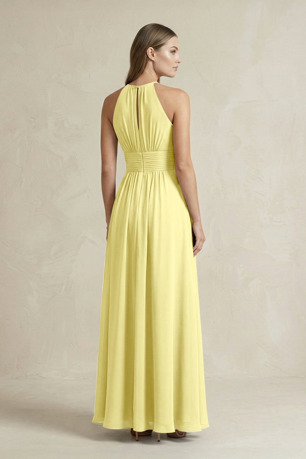 Halter A - Line Chiffon Ankle - Length Bridesmaid Dress in Buttercup - KISS BRIDAL Bridesmaid Dresses
