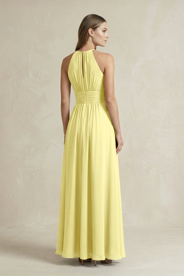 Halter A - Line Chiffon Ankle - Length Bridesmaid Dress in Buttercup - SHE IS ME Bridesmaid Dresses