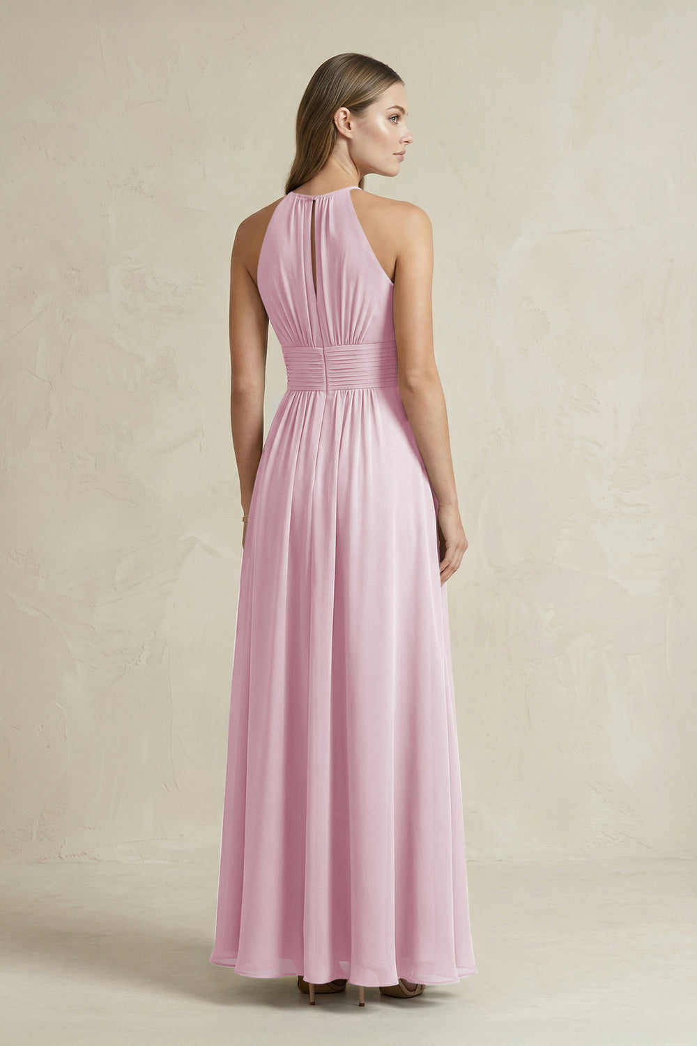 Halter A-Line Chiffon Ankle-Length Bridesmaid Dress in Candy Pink