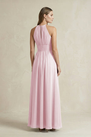 Halter A - Line Chiffon Ankle - Length Bridesmaid Dress in Candy Pink - SHE IS ME Bridesmaid Dresses