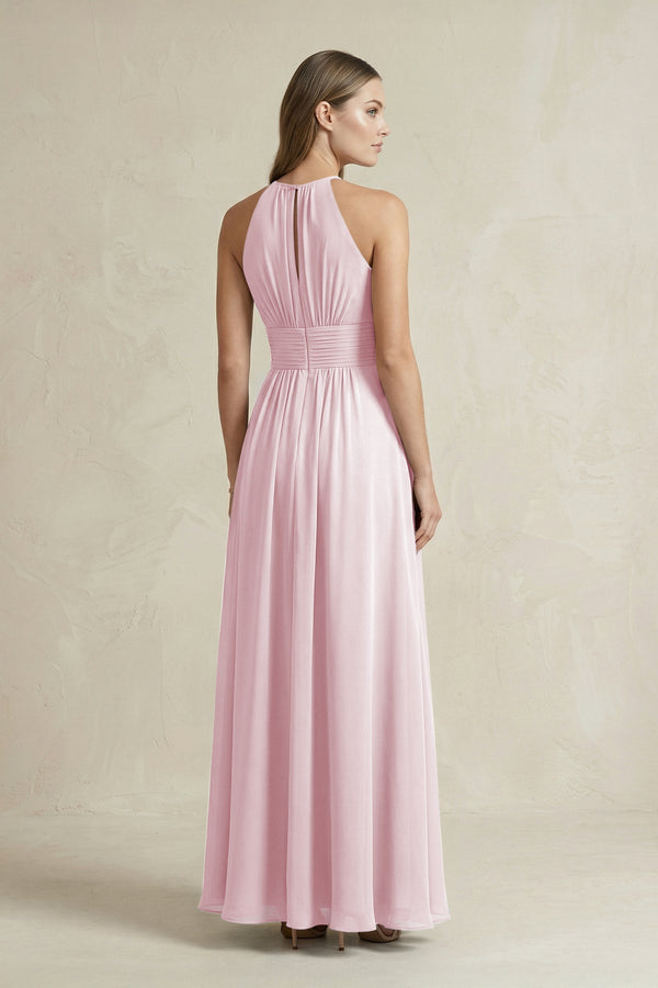 Halter A - Line Chiffon Ankle - Length Bridesmaid Dress in Candy Pink - SHE IS ME Bridesmaid Dresses