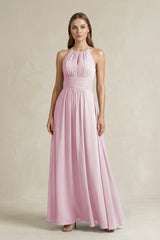 Halter A-Line Chiffon Ankle-Length Bridesmaid Dress in Candy Pink | KISSBRIDAL