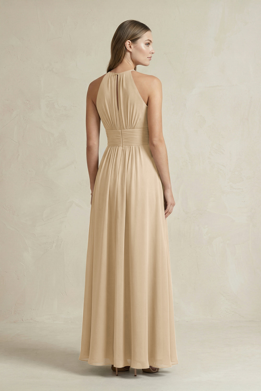 Halter A-Line Chiffon Ankle-Length Bridesmaid Dress in Champagne