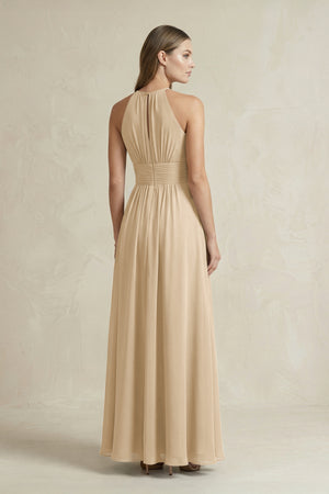 Halter A-Line Chiffon Ankle-Length Bridesmaid Dress in Champagne (2) | KISSBRIDAL