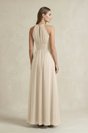 Halter A - Line Chiffon Ankle - Length Bridesmaid Dress in Champagne - SHE IS ME Bridesmaid Dresses