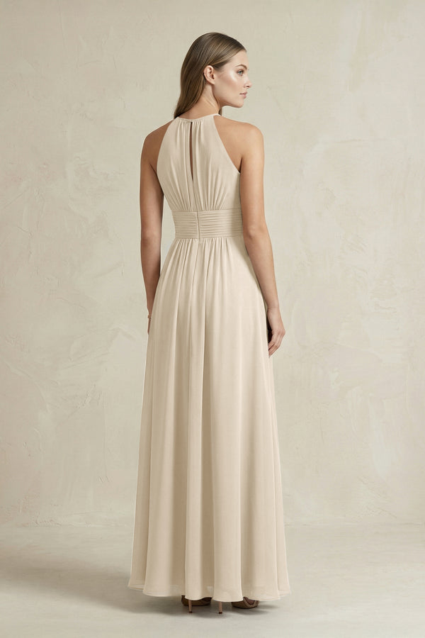 Halter A - Line Chiffon Ankle - Length Bridesmaid Dress in Champagne - SHE IS ME Bridesmaid Dresses
