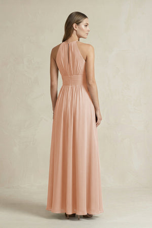 Halter A - Line Chiffon Ankle - Length Bridesmaid Dress in Champagne Rose - SHE IS ME Bridesmaid Dresses
