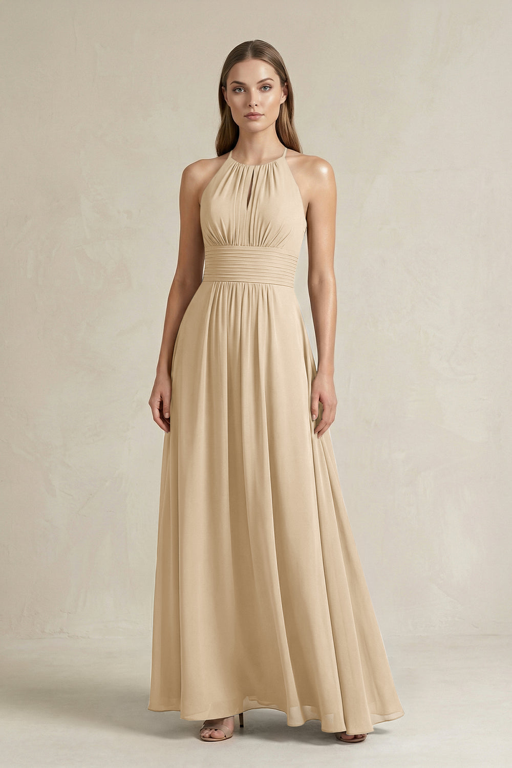 Halter A-Line Chiffon Ankle-Length Bridesmaid Dress in Champagne