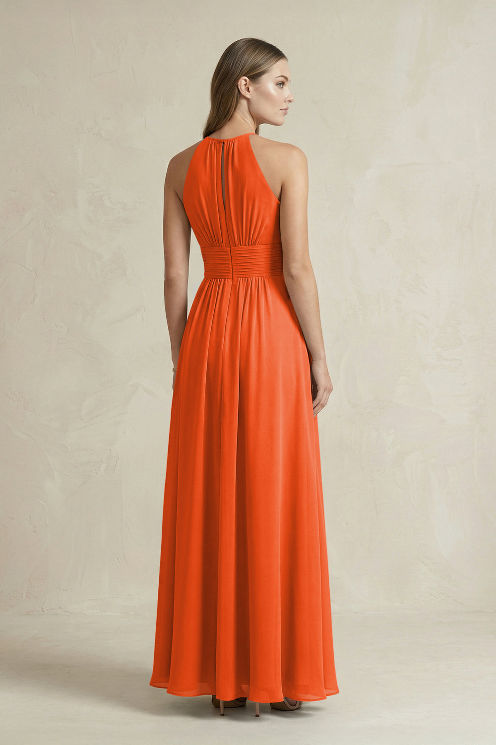 Halter A-Line Chiffon Ankle-Length Bridesmaid Dress in Cinnamon