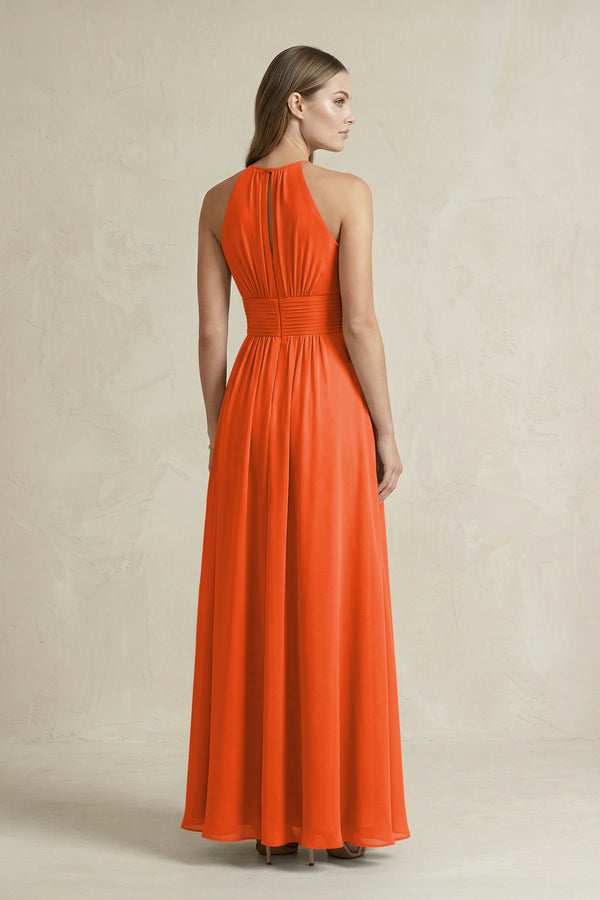 Halter A-Line Chiffon Ankle-Length Bridesmaid Dress in Cinnamon (2) | KISSBRIDAL