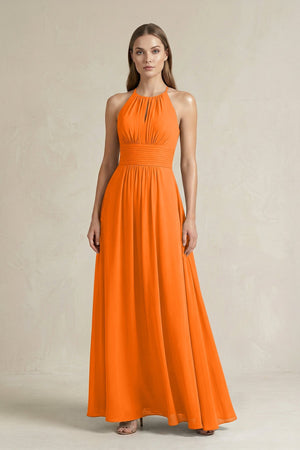 Halter A - Line Chiffon Ankle - Length Bridesmaid Dress in Cinnamon - SHE IS ME Bridesmaid Dresses