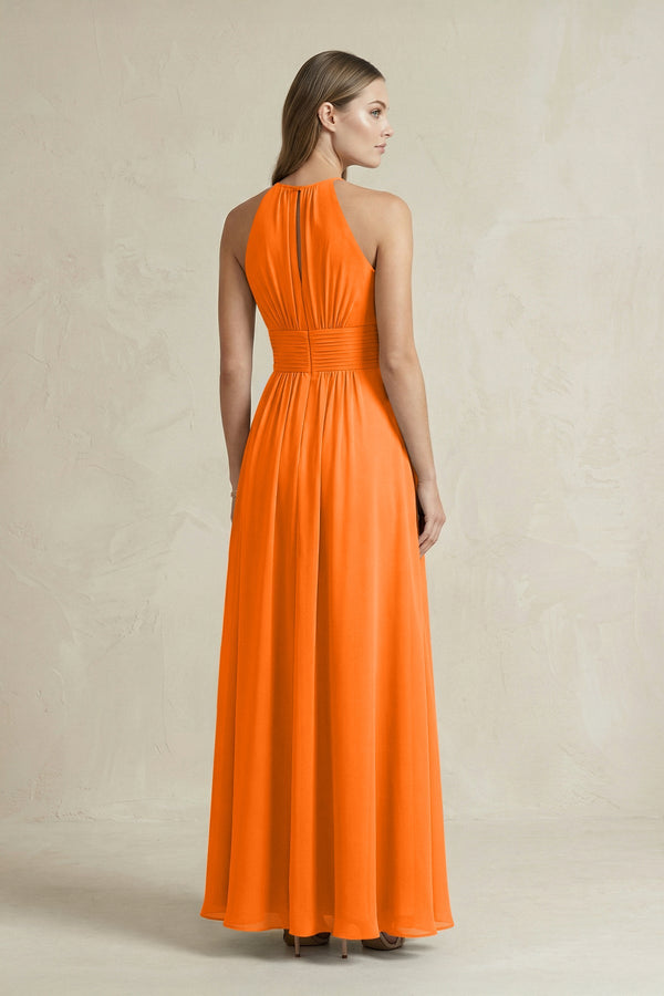 Halter A - Line Chiffon Ankle - Length Bridesmaid Dress in Cinnamon - SHE IS ME Bridesmaid Dresses