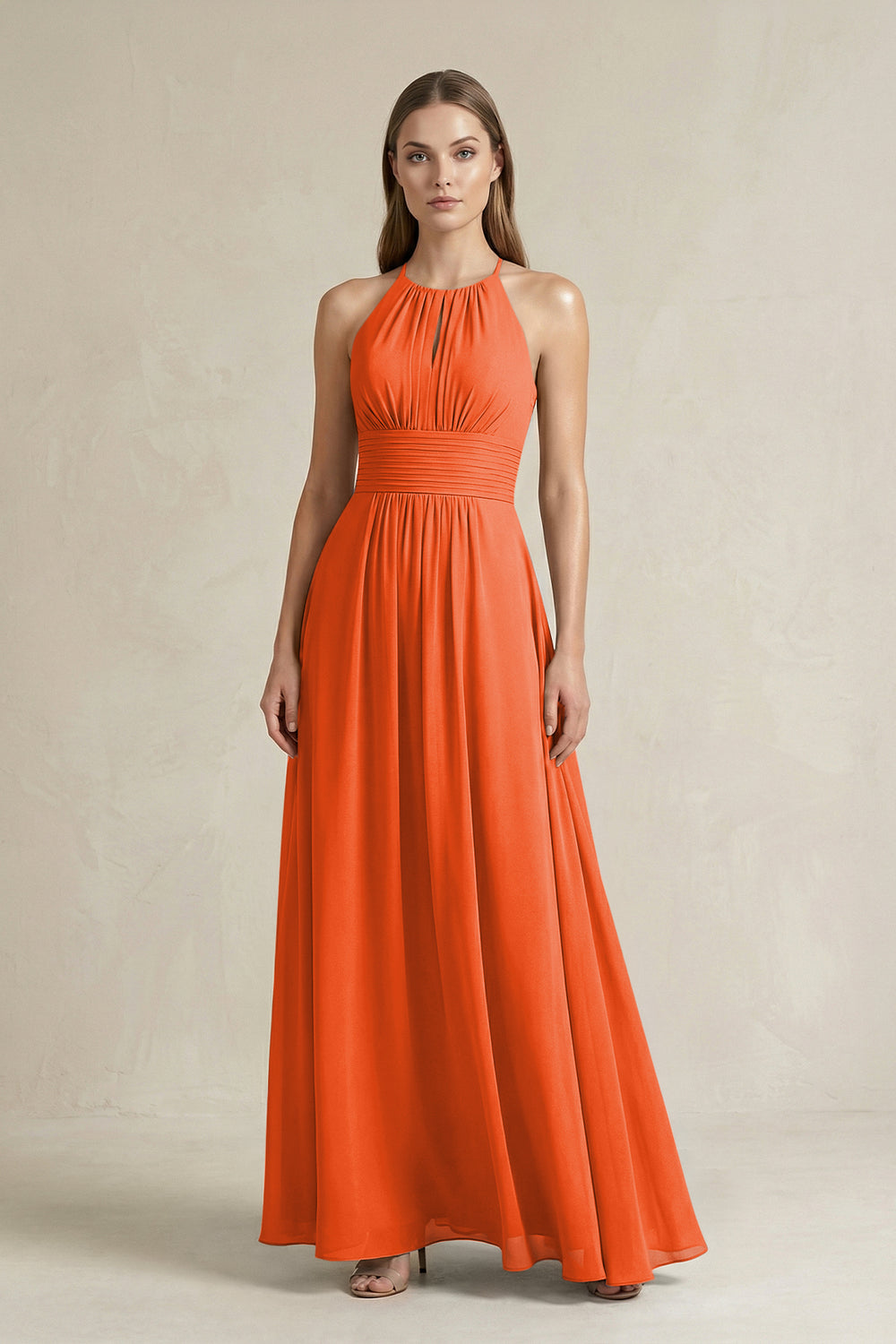 Halter A-Line Chiffon Ankle-Length Bridesmaid Dress in Cinnamon
