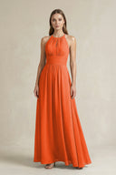 Halter A-Line Chiffon Ankle-Length Bridesmaid Dress in Cinnamon | KISSBRIDAL