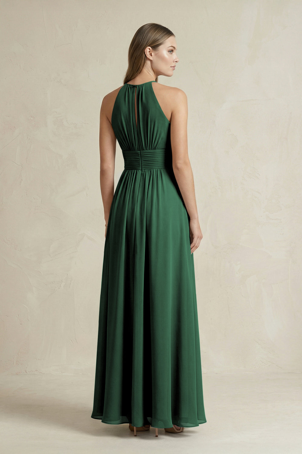 Halter A-Line Chiffon Ankle-Length Bridesmaid Dress in Dark Green
