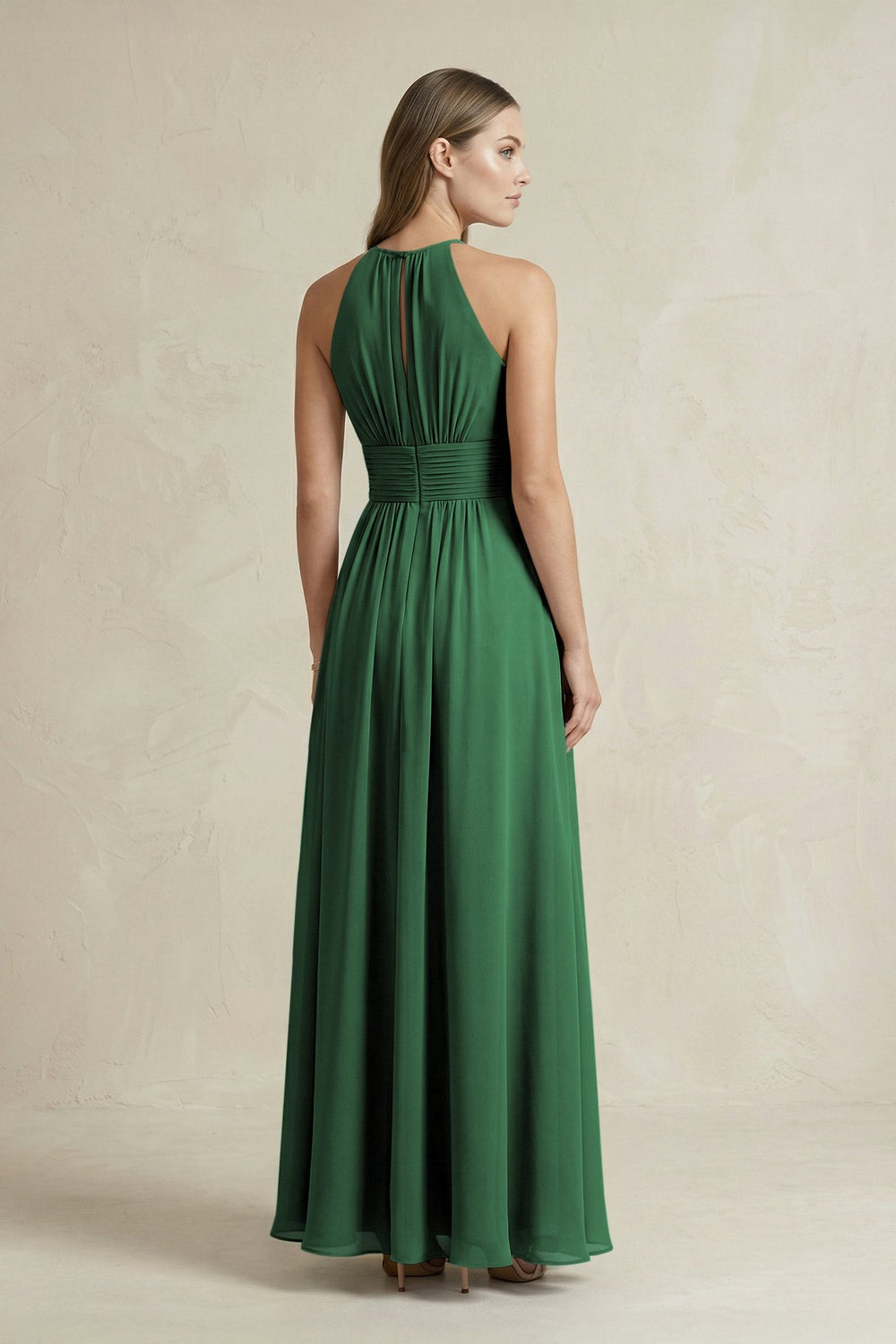 Halter A - Line Chiffon Ankle - Length Bridesmaid Dress in Dark Green - KISS BRIDAL Bridesmaid Dresses