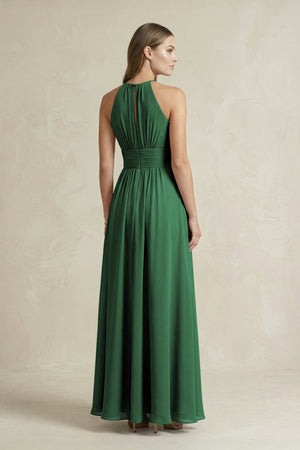 Halter A - Line Chiffon Ankle - Length Bridesmaid Dress in Dark Green - SHE IS ME Bridesmaid Dresses