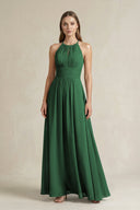 Halter A - Line Chiffon Ankle - Length Bridesmaid Dress in Dark Green - SHE IS ME Bridesmaid Dresses