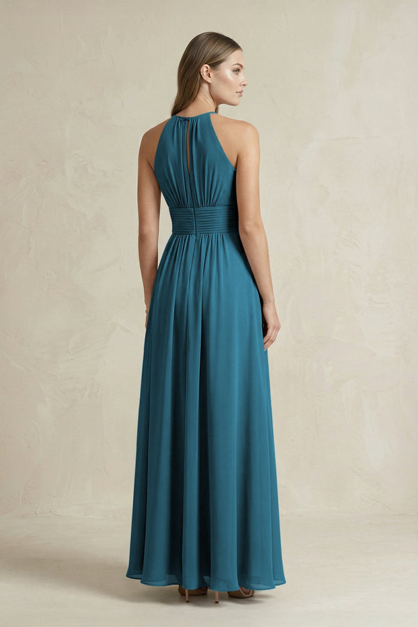 Halter A - Line Chiffon Ankle - Length Bridesmaid Dress in Dark Teal - SHE IS ME Bridesmaid Dresses