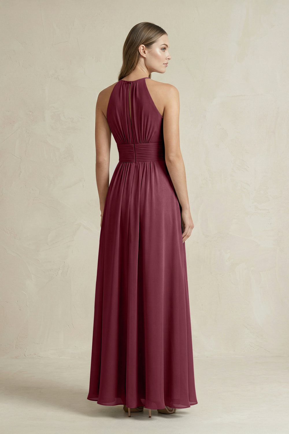Halter A-Line Chiffon Ankle-Length Bridesmaid Dress in Desert Rose