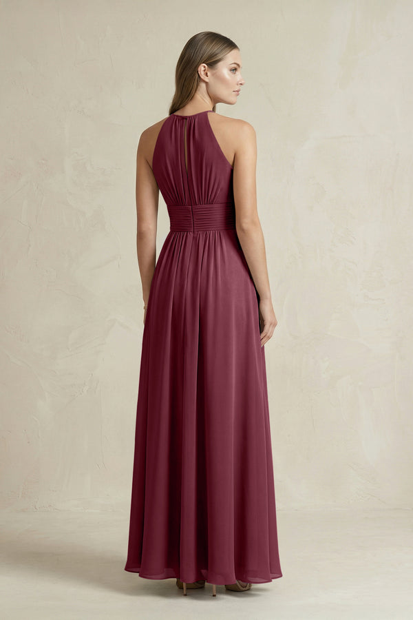 Halter A-Line Chiffon Ankle-Length Bridesmaid Dress in Desert Rose (2) | KISSBRIDAL