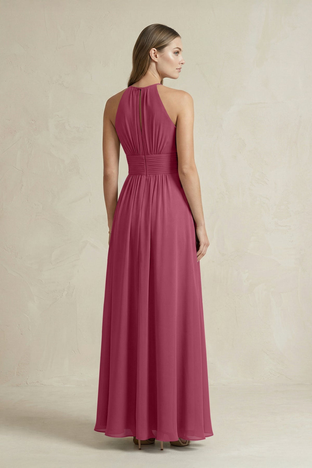 Halter A - Line Chiffon Ankle - Length Bridesmaid Dress in Desert Rose - KISS BRIDAL Bridesmaid Dresses