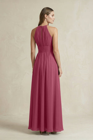 Halter A - Line Chiffon Ankle - Length Bridesmaid Dress in Desert Rose - SHE IS ME Bridesmaid Dresses