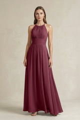 Halter A-Line Chiffon Ankle-Length Bridesmaid Dress in Desert Rose | KISSBRIDAL