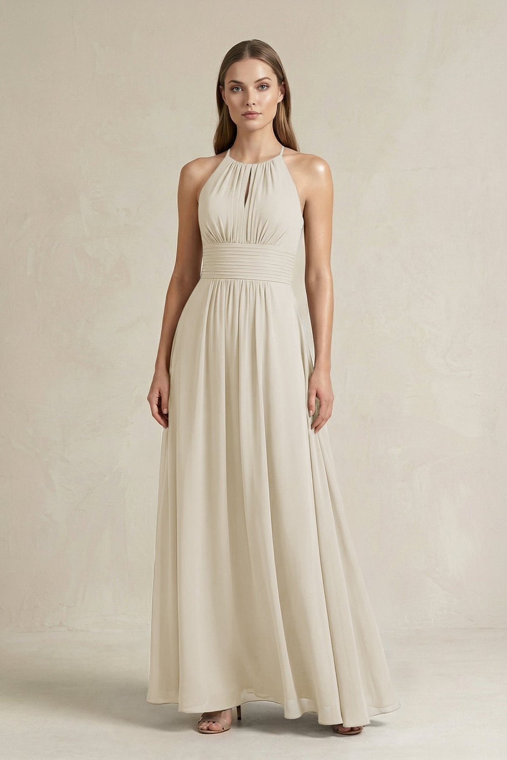 Halter A - Line Chiffon Ankle - Length Bridesmaid Dress in Dove Gray - KISS BRIDAL Bridesmaid Dresses