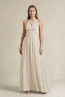 Halter A - Line Chiffon Ankle - Length Bridesmaid Dress in Dove Gray - SHE IS ME Bridesmaid Dresses