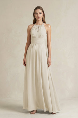 Halter A - Line Chiffon Ankle - Length Bridesmaid Dress in Dove Gray - SHE IS ME Bridesmaid Dresses