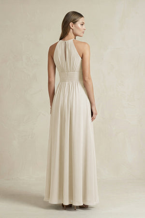 Halter A - Line Chiffon Ankle - Length Bridesmaid Dress in Dove Gray - SHE IS ME Bridesmaid Dresses