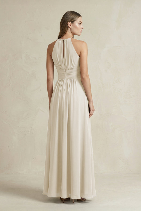 Halter A - Line Chiffon Ankle - Length Bridesmaid Dress in Dove Gray - SHE IS ME Bridesmaid Dresses