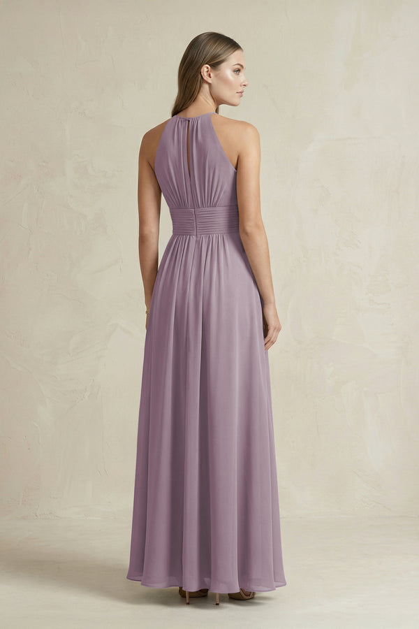 Halter A-Line Chiffon Ankle-Length Bridesmaid Dress in Dusk (2) | KISSBRIDAL