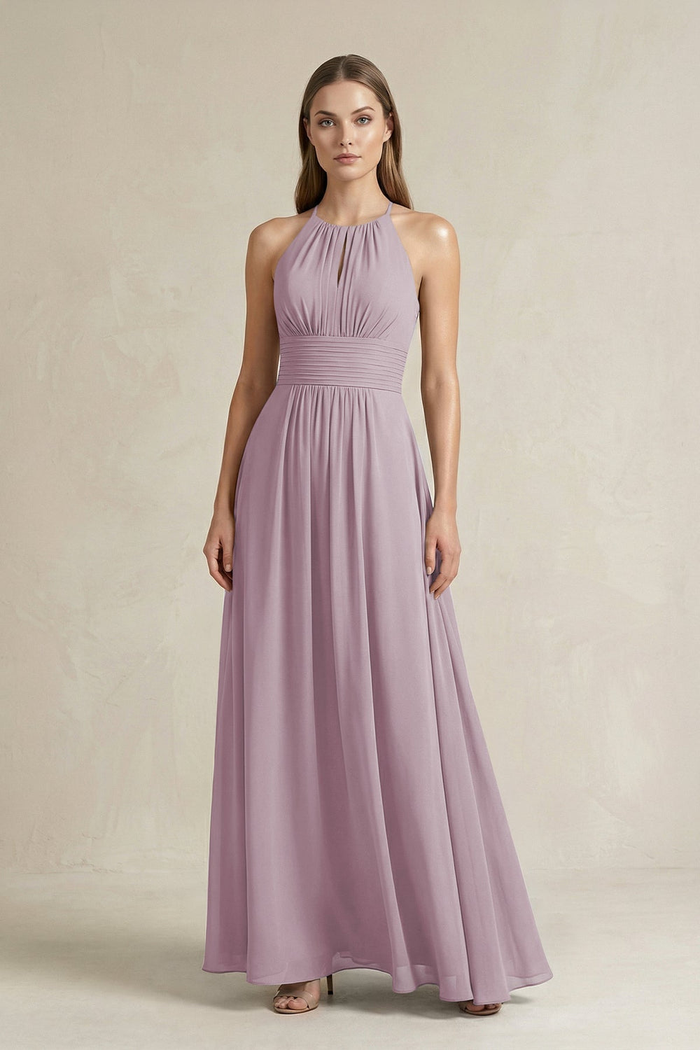 Halter A - Line Chiffon Ankle - Length Bridesmaid Dress in Dusk - KISS BRIDAL Bridesmaid Dresses
