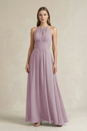 Halter A - Line Chiffon Ankle - Length Bridesmaid Dress in Dusk - SHE IS ME Bridesmaid Dresses