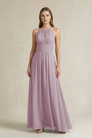 Halter A - Line Chiffon Ankle - Length Bridesmaid Dress in Dusk - SHE IS ME Bridesmaid Dresses