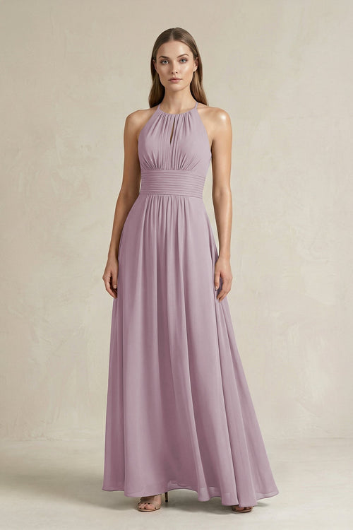 Halter A - Line Chiffon Ankle - Length Bridesmaid Dress in Dusk - SHE IS ME Bridesmaid Dresses