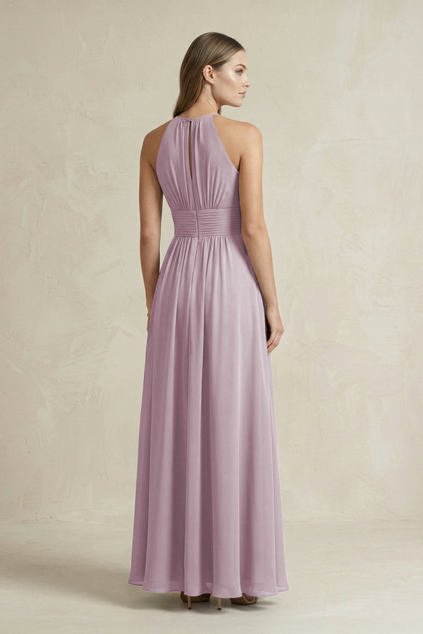 Halter A - Line Chiffon Ankle - Length Bridesmaid Dress in Dusk - SHE IS ME Bridesmaid Dresses