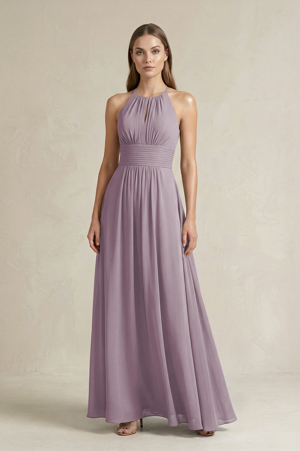 Halter A-Line Chiffon Ankle-Length Bridesmaid Dress in Dusk