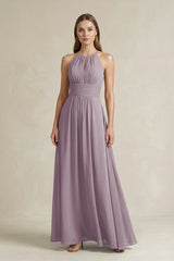 Halter A-Line Chiffon Ankle-Length Bridesmaid Dress in Dusk | KISSBRIDAL