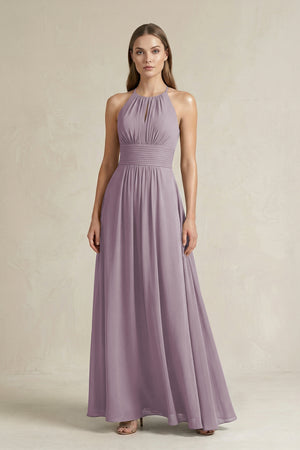 Halter A-Line Chiffon Ankle-Length Bridesmaid Dress in Dusk | KISSBRIDAL