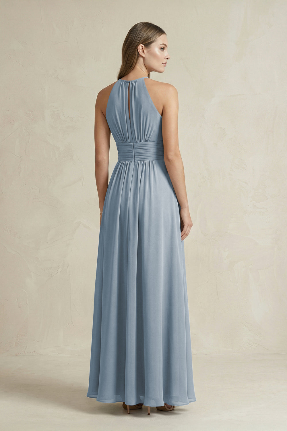 Halter A-Line Chiffon Ankle-Length Bridesmaid Dress in Dusty Blue