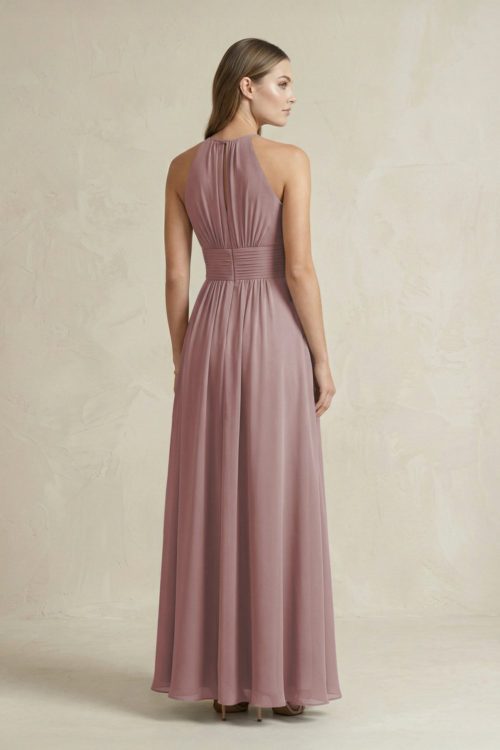 Halter A-Line Chiffon Ankle-Length Bridesmaid Dress in Dusty Rose