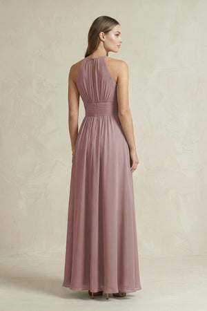 Halter A-Line Chiffon Ankle-Length Bridesmaid Dress in Dusty Rose (2) | KISSBRIDAL