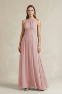 Halter A - Line Chiffon Ankle - Length Bridesmaid Dress in Dusty Rose - SHE IS ME Bridesmaid Dresses