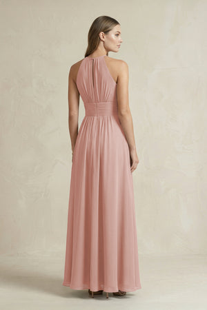 Halter A-Line Chiffon Ankle-Length Bridesmaid Dress in English Rose (2) | KISSBRIDAL