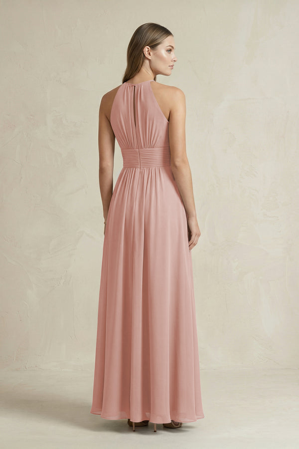 Halter A-Line Chiffon Ankle-Length Bridesmaid Dress in English Rose (2) | KISSBRIDAL